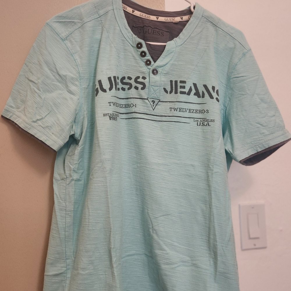 GUESS Men's Light Blue Casual Shirt